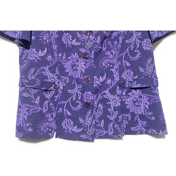 Sag Harbor Top Women's Size 14 Purple Button Up Polyester Short Sleeve - Picture 6 of 6